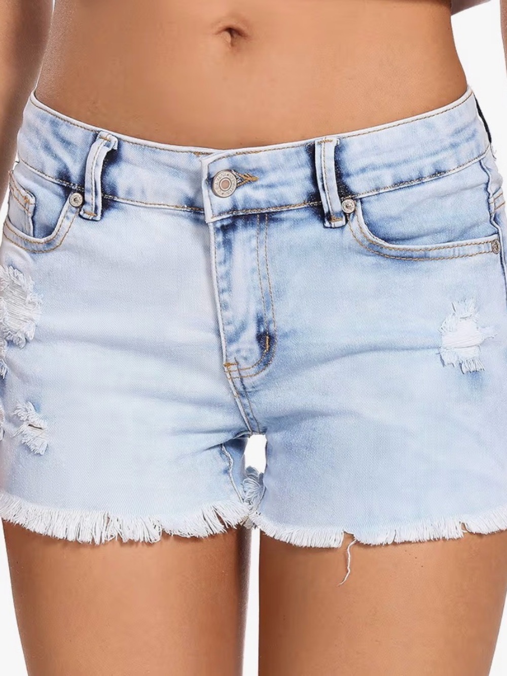 Amazon Light Blue Stretch Distressed Low Rise Denim Jean Shorts